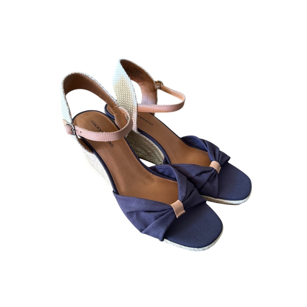 Lucky Brand Macrimay Women's Indigo Blue Canvas Espadrille Wedge Sandals 9.5 NWT - Picture 2 of 7